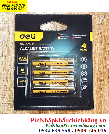 DELI LR03 DL-JD07-E1, Pin đũa AAA 1.5v Alkaline DELI LR03 DL-JD07-E1 chính hãng /Vỉ 4viên